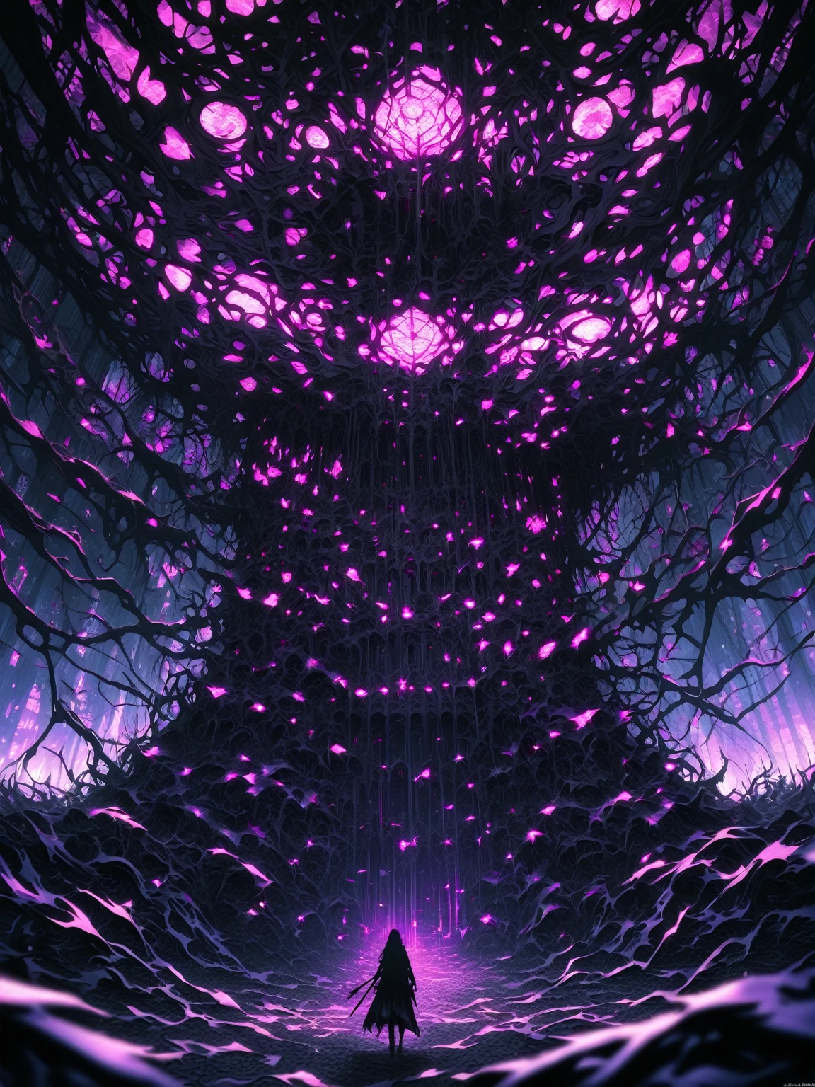 (masterpiece), (ultra detailed), (nightmare), (UHD, HDR), (8k), (highres:1.2), (intricate and beautiful:1.2), (dramatic lighting:1.2)
Talk and big Tower of nightmare - With blood-red accents and purple details, A clean black lawn in the background