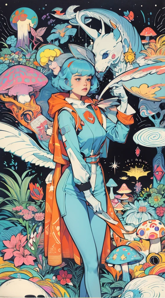 bodysuit 1960’s jugendstil psychedelic marblng pattern fantasy artwork by Gray Morrow and darren grealish (mushrooms, botanics)