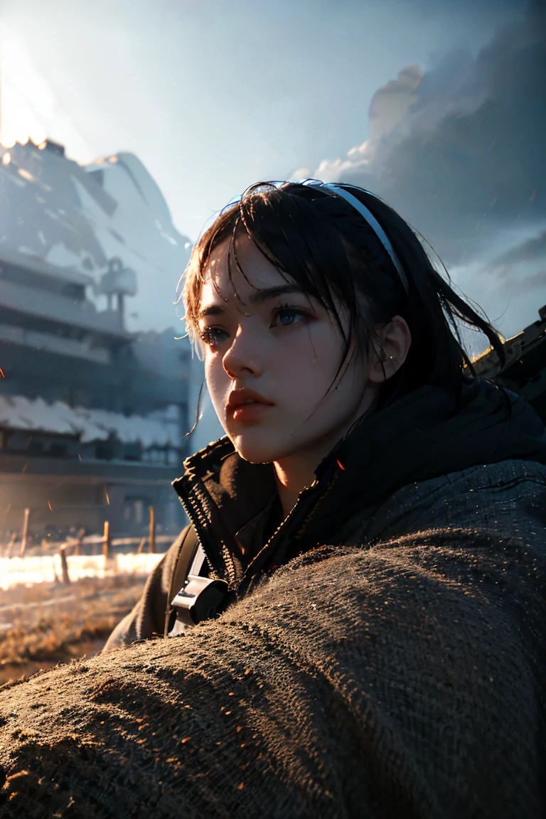 Battlefields of Ukraine、storm、Female soldier in combat uniform fighting tank、, Surrealism, cinematic lighting, UHD, anatomically correct, award winning, best quality, highres, 8k