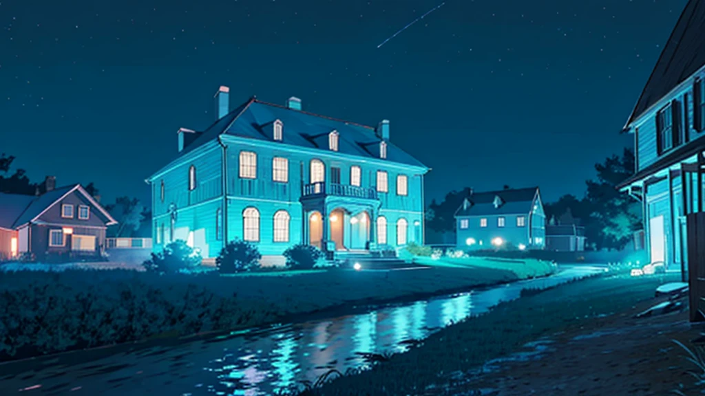 a large dwelling house at night, no humans, no persons