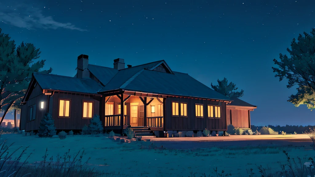 a large dwelling house at night, no humans, no persons