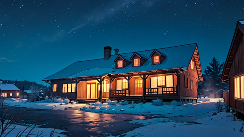 a large dwelling house at night, no humans, no persons