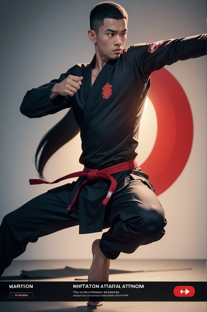 Create a martial arts YouTube profile image with dimensions of 1076 x 576 px
