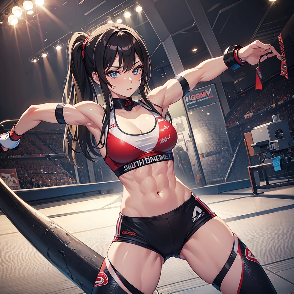 Very muscular and very sexy girl in mma outfit