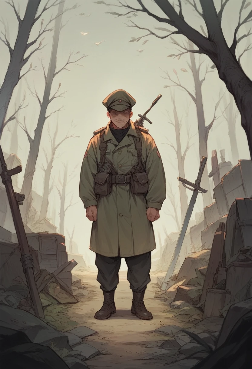 Zoom in on the photo and place a war scene behind it.