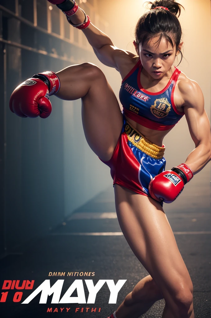 Create an image of a Muay Thai fighter for your YouTube profile with dimensions of 1076 x 576 px
