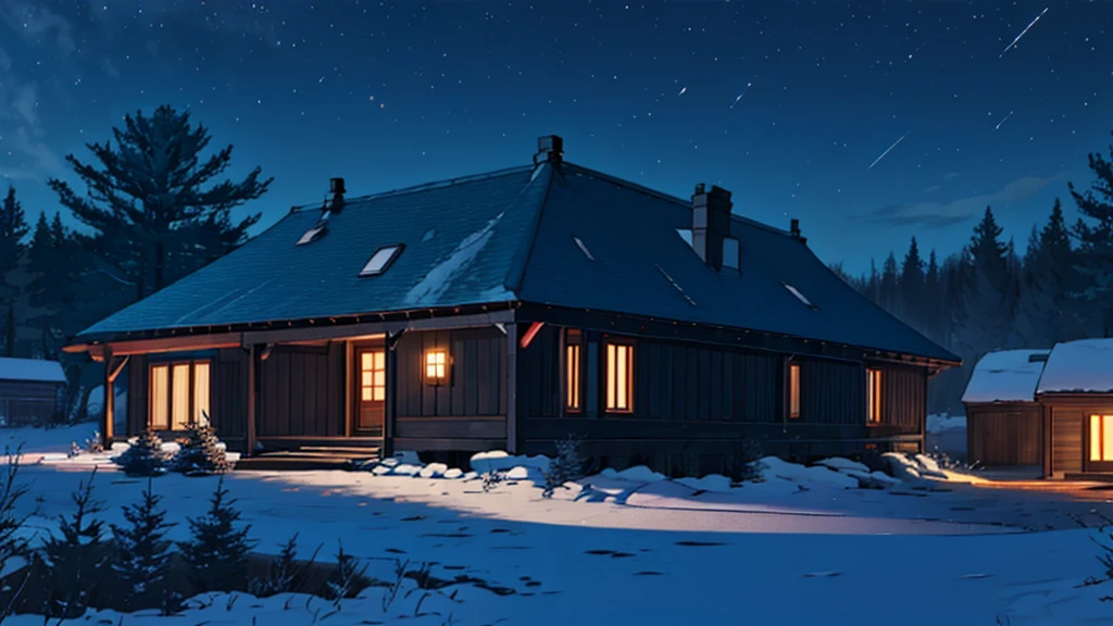a large ang big dwelling house at night, no humans, no persons