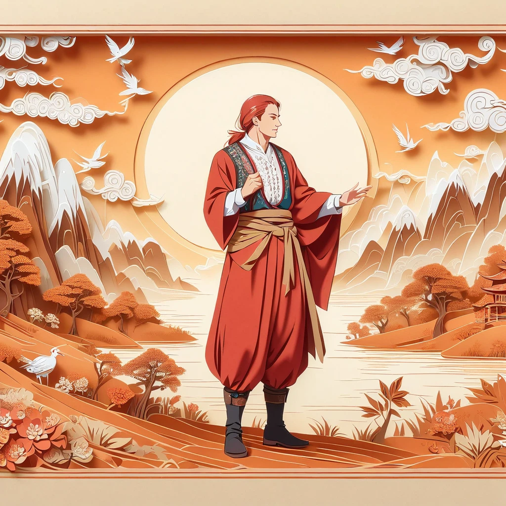 man in french folk outfit, vector graphics, strong contours