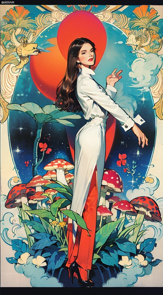 big booty nude 1960’s jugendstil psychedelic marblng pattern fantasy artwork by Gray Morrow and darren grealish (mushrooms, botanics)