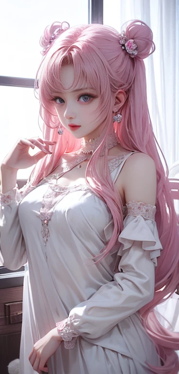 white, Pink and purple color scheme,Sexy Girl,whiteい巻き毛 ,
