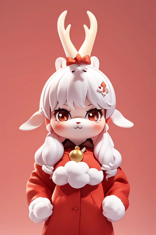 anthropomorphic deer, super cute and friendly, Nose Red, lindo anthropomorphic deer de pelúcia fumo, short horns, Stuffed animal, cute horns