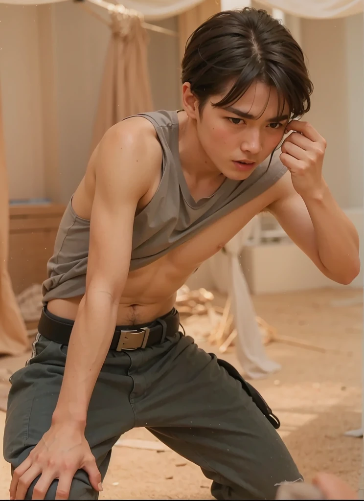Man lifts his shirt
