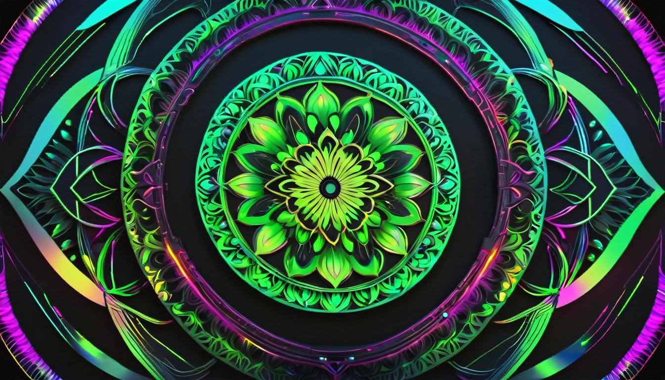 mandala. It was. Symbols of nature. neon colors. black backdrop