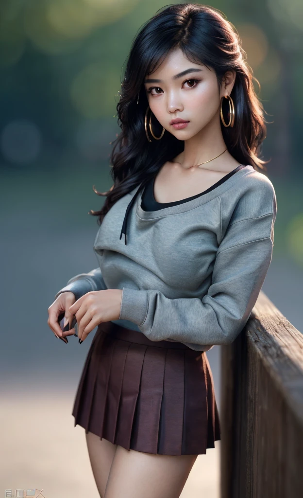 (masterpiece), (extremely intricate:1.3), (realistic), portrait of an Asian girl, small and perfect breasts, the most beautiful in the world, extra breasts, dark eyebrows, wavy pink hair, doe eyes, innocent look, (wearing sweatshirt:1.1), skirt, slim, detailed textures, upper body, classroom, heavy makeup, gold hoop earrings, extra breasts, professional photograph of a stunning woman detailed, looking at the camera, alluring stare, detailed eyes, sharp focus, dramatic, award winning, cinematic lighting, octane render  unreal engine,  volumetrics dtx, (film grain, blurry background, blurry foreground, bokeh, depth of field, motion blur:1.3)