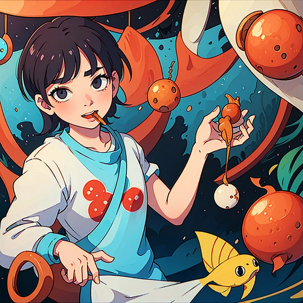 A man eating fishballs.