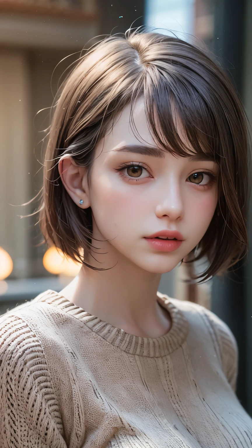 Masterpiece hyperrealist & Photorealistic beautiful girl, Realistic Skin (Pore-filled skin) Short Bob Cut Hair, Realistic red lips,Punk Girl, (head shot:1.5),Shorts