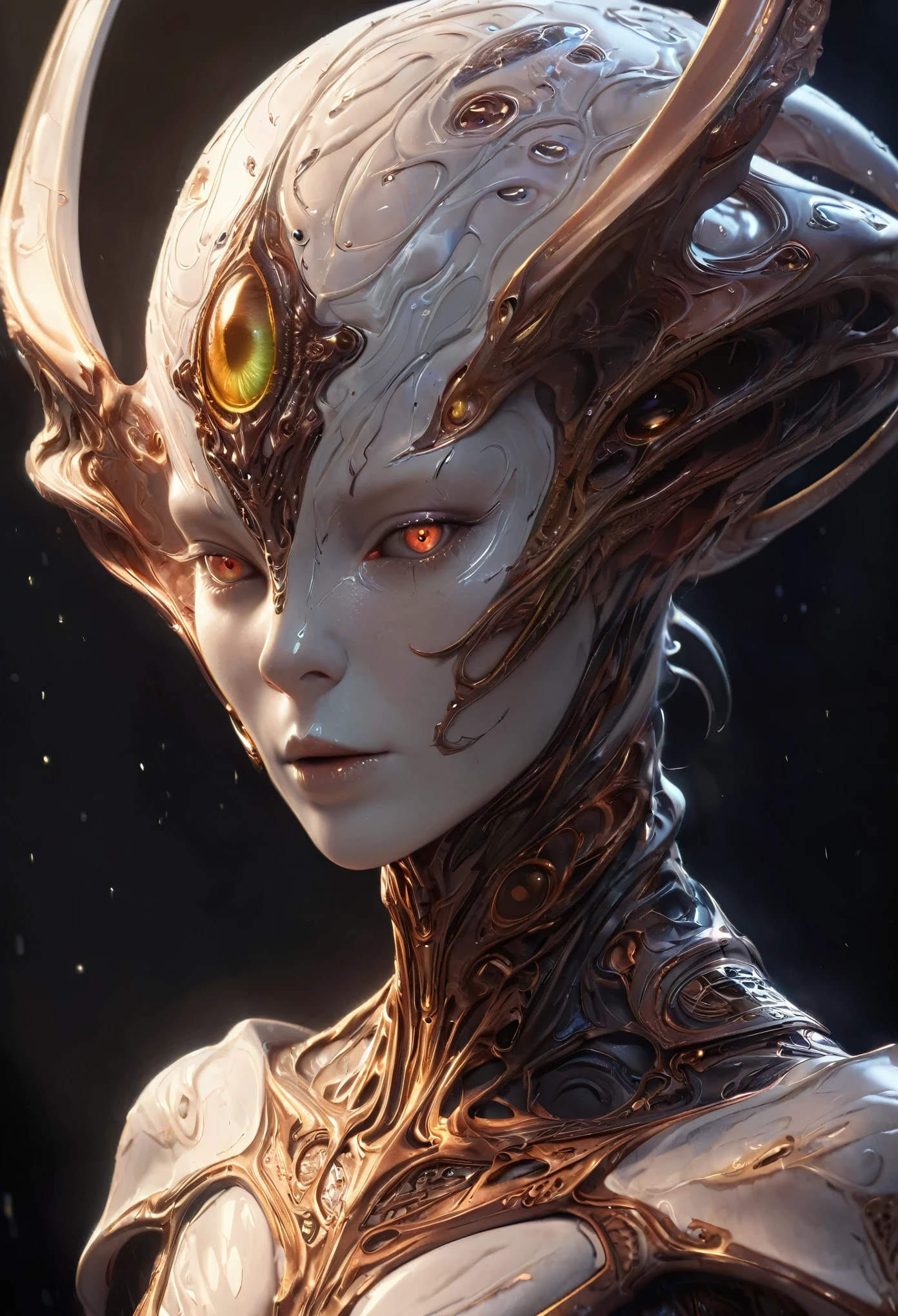 a highly detailed female extraterrestrial alien creature, beautiful alien being, erotic alien humanoid, sexy extraterrestrial life form, alien anatomy, alien features, alien eyes, alien skin, alien body, alien head, alien limbs, alien digits, alien culture, alien technology, alien spacecraft, sci-fi, futuristic, otherworldly, cinematic lighting, dramatic lighting, atmospheric, intricate details, photorealistic, hyper detailed, 8k, award winning, masterpiece, green, blue