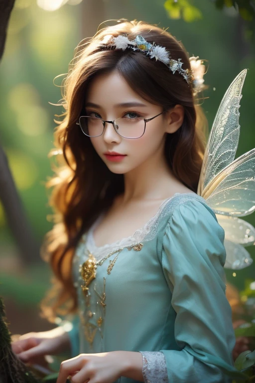 Highest quality、masterpiece、High sensitivity、High resolution、Detailed Description、Slender women、Glasses、fairy tale、Feather