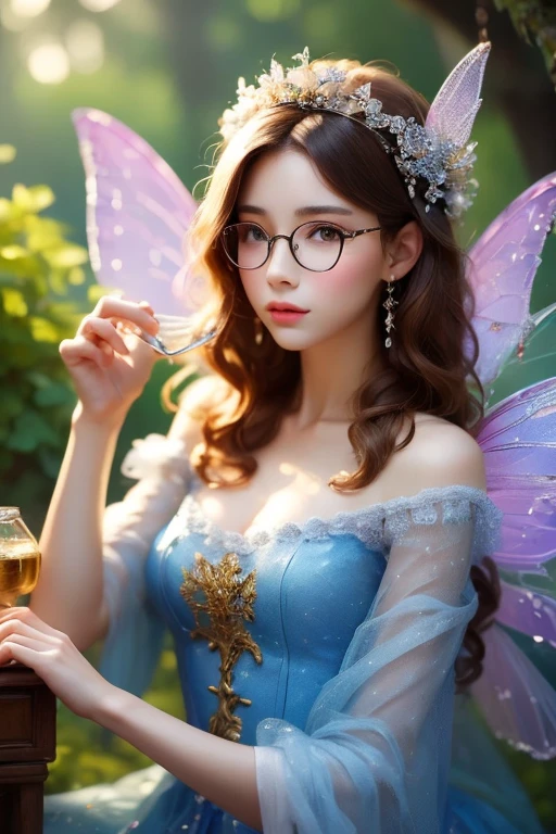 Highest quality、masterpiece、High sensitivity、High resolution、Detailed Description、Slender women、Glasses、fairy tale、Feather