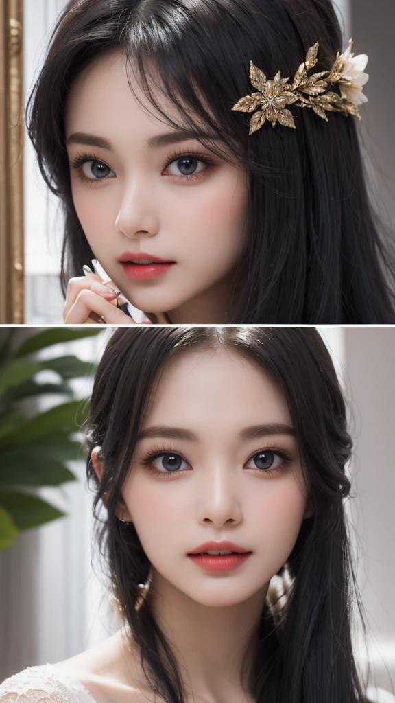 "In the style of an oil painting, a woman with exquisite facial features and an incomparable sense of style. Her thick coating of paint adds depth and dimension to her stunning beauty, while her long black hair cascades down her waist in a mesmerizing fashion. Her long eyelashes and dark brown pupil eyes draw you in, while her perfectly applied lip balm adds a touch of elegance. Each strand of hair is carefully rendered, creating a beautiful and unique piece of art that captures the essence of true beauty."