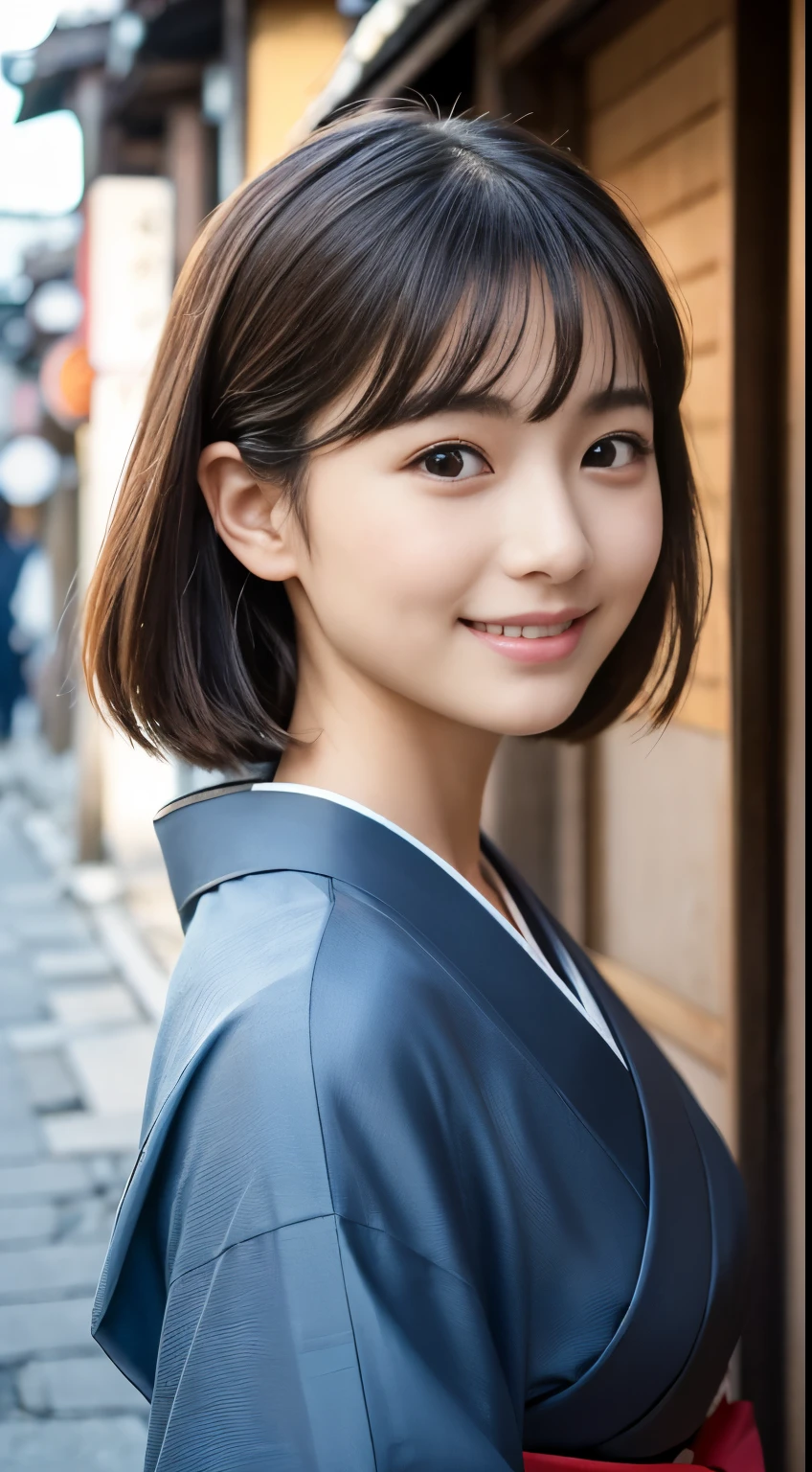 Professional Lighting,(Photorealistic:1.4), (Top image quality:1.0), (超High resolution:1.0), 8k, Raw photography, (masterpiece:0.2), (Facing the children_v1:0.5)、(highest quality Detail:1.2)、Realistic、8k Ultra HD、High resolution、(1 girl:1.2)、Super detailed、High quality textures、Intricate details、detailed、Very detailed CG、High quality shadows、detailed Beautiful and delicate face、Beautiful details and a delicate eye、(Symmetrical eyes:1.2),Written boundary depth、Ray Tracing,1 girl, 17 year old girl in Japan, (Natural smile:1.4),cute, thin, (Portrait of a beautiful Japanese woman taking off her kimono:1.2), Standing elegantly on a street corner in Kyoto. Kimono with vibrant traditional patterns, Hair decorated with elegant and delicate hairpins, Gentle expression. (With the old streets of Kyoto in the background:1.4)、The soft light of a spring afternoon、Adding tranquility to the scene. Rendered in a Realistic style with great attention to detail, High resolution images.Sky Porn, Magic Hour, (Realistic:1.3), finely, quality, (Tabletop:1.2), (Realistic:1.2), (highest quality), (Complex details), dramatic, Ray Tracing, photograph, +roller