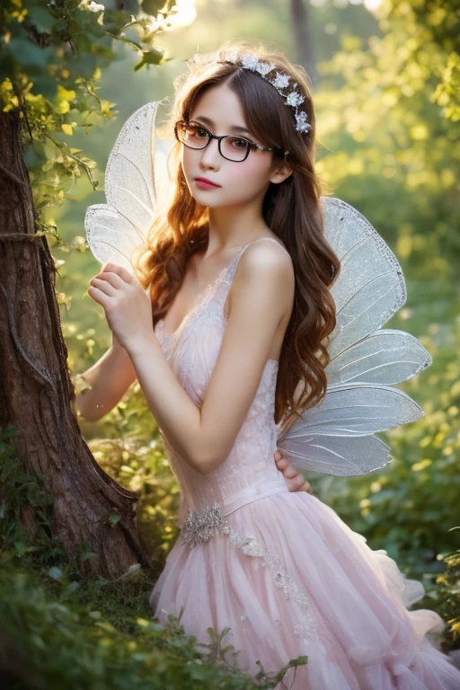 Highest quality、masterpiece、High sensitivity、High resolution、Detailed Description、Slender women、Glasses、fairy tale、Feather