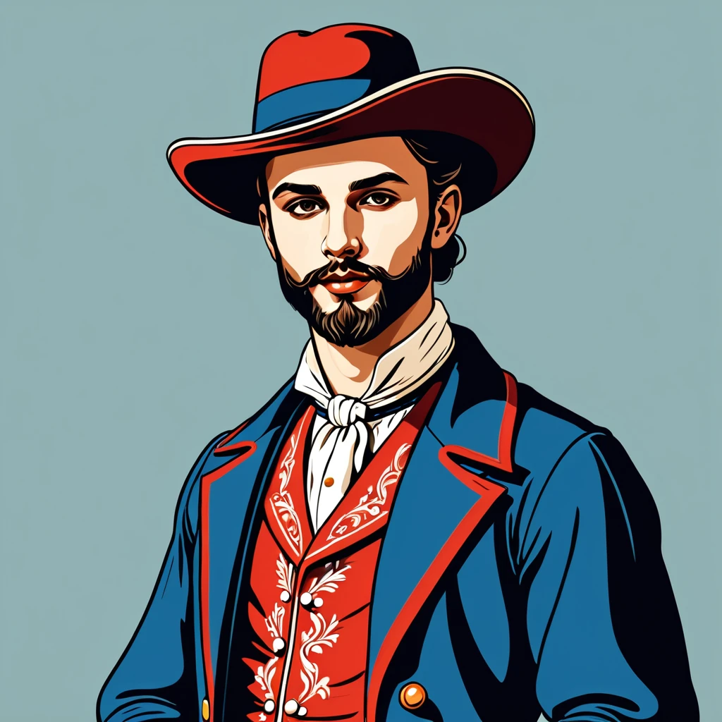 man in french folk outfit, vector graphics, strong contours