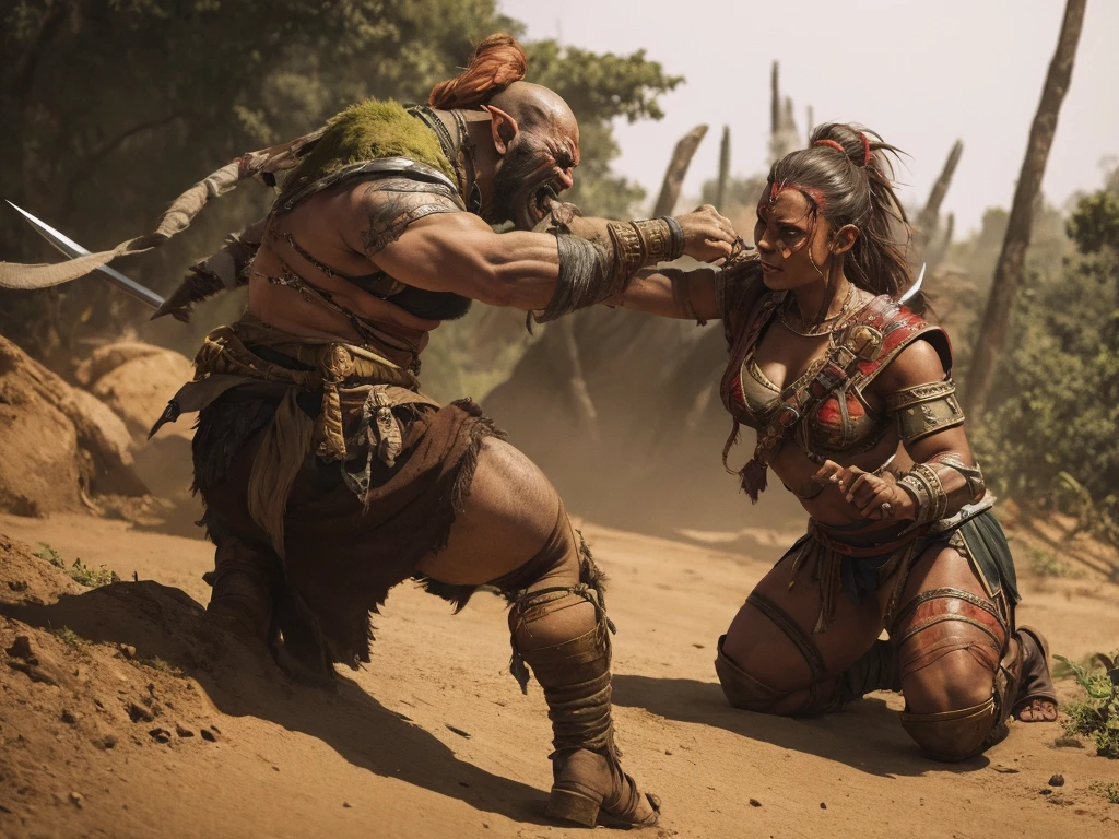 An orc warrior fucking a female human fighter after a battle