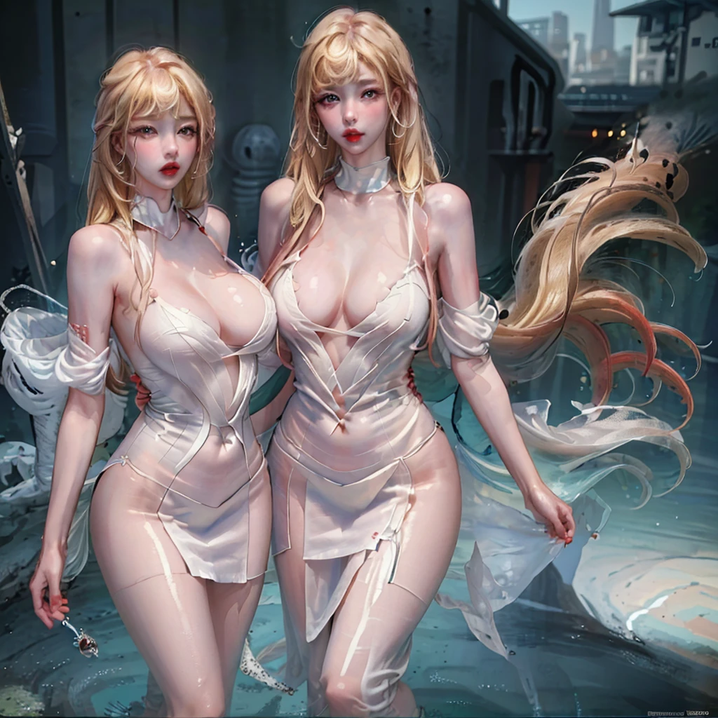((Top quality、8K、masterpiece:1.3))、Very charming girl,full-body shot,Huge breasts,Breast enlargement,Amazing breast size,G cup。Wear big earrings,The skin is so white,Hydrating red lips,Very thin waist,Very thin thighs,Big Ass,Fair and smooth skin,Smooth and fair skin,Flawless skin,Fair and shiny skin,Cool white skin,Camera focuses on breasts,Bright Light,White sweater,Lower body exposed,Bare shoulders,Light Blonde Hair,Light blond hair