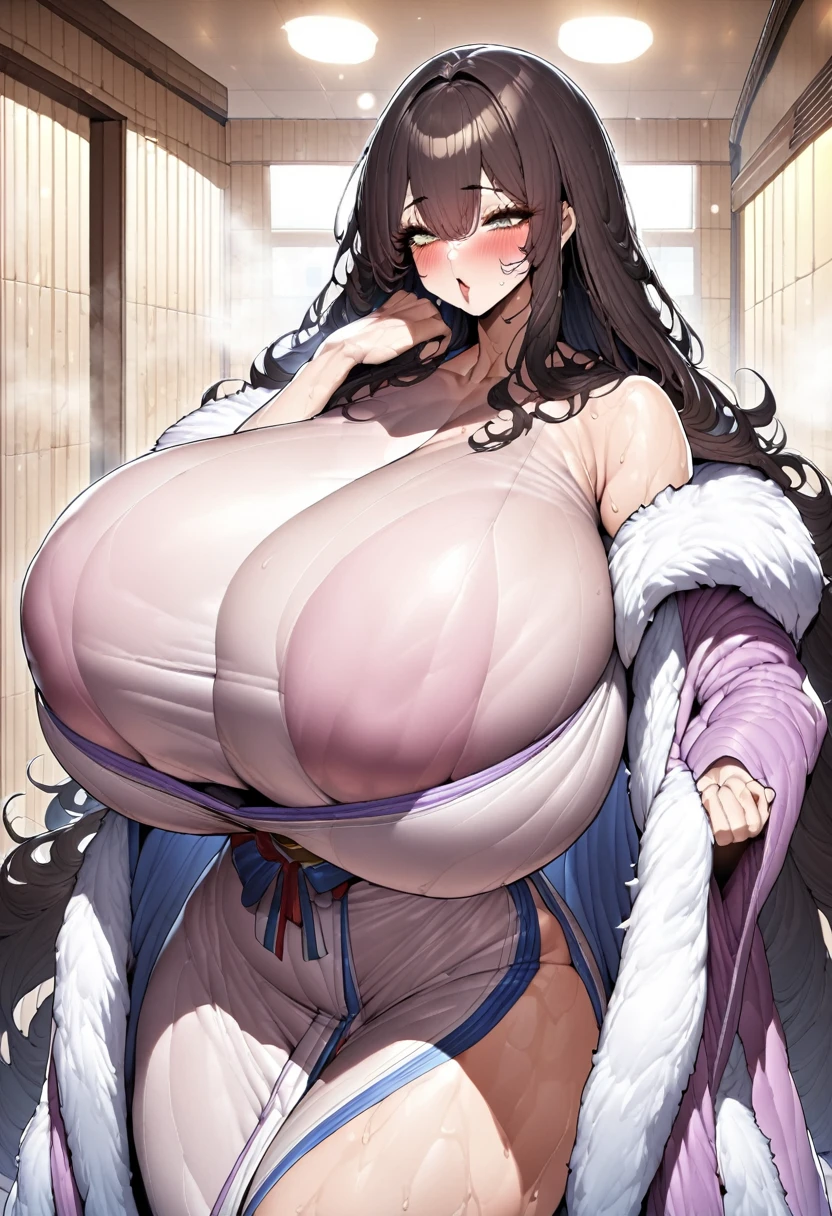 (Beautiful Korean girl),((Super huge breasts:1.75)),((Bathrobe))