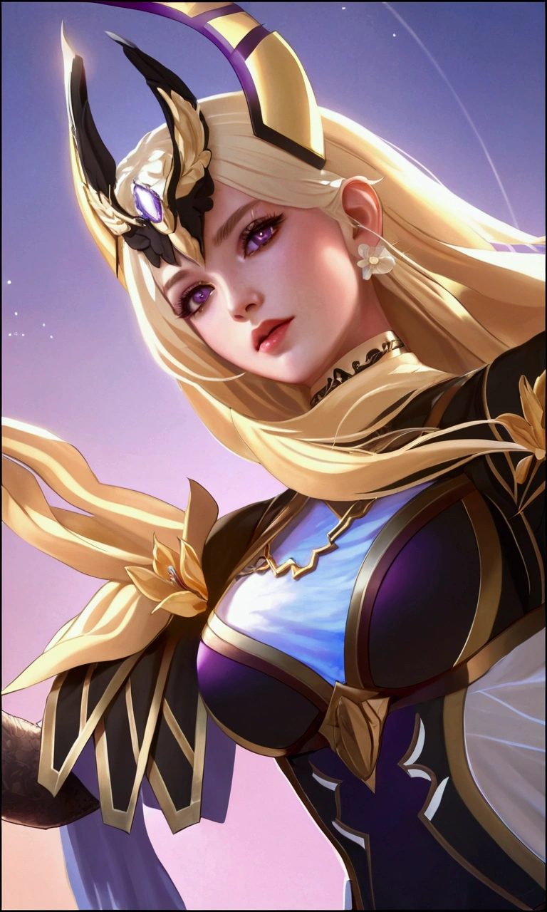 realistic, 1girl, white hair, purple eyes, glowing eyes, crop top, skirt, parted lips, blush, night, flowers, sun, sunlight,