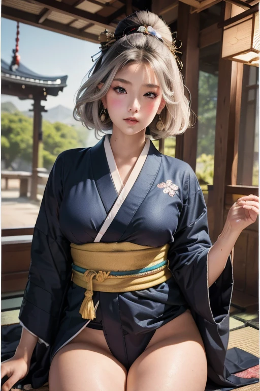 (Highest quality, masterpiece, Ultra-high resolution, 8k), 18-year-old.Japanese Girls,1 person,(Japanese Festivals),I'm wearing a happi coat,(tradition),portable shrine,(Serious expression),Incredibly powerful pose,(short hair),(White Hair),((Child body type 1.0)),(Small  0.9),Highly detailed skin and facial textures:1.3, Ultra detailed face, Detailed hands and fingers, Detailed eyes, Keep God,(Cute and slim goddess 1.0), Fair skin, (Calm:0.9, Totally captivates you:1.0) Lustrous gray hair、WHITE hair fluttering in the wind、Beautiful Bangs）、（Beautiful white and shining skin、Cheek gloss highlighter、Sexy and very beautiful and adorable face、The most beautiful face in the world、big, Sparkling Blue Eyes）