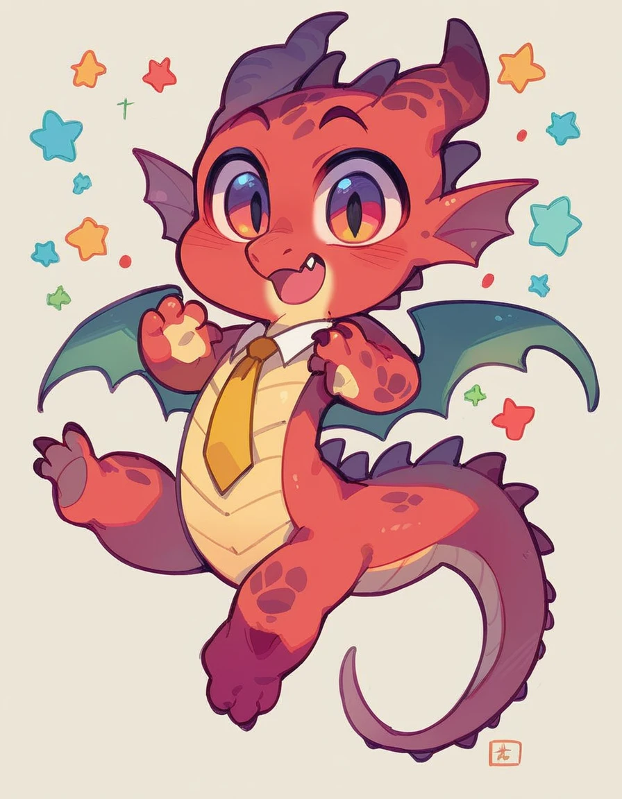 cute expression, high quality, (dragon), (cute little European Dragon:1.5), (cartoon:1.3),(chibi:1.2),(pixar style:1.2),(cute expression:1.1),(big eyes:1.1), red dragon with yellowish colors, he wears a gold tie, cute, pose, white background, full body, very cute, dynamic pose,