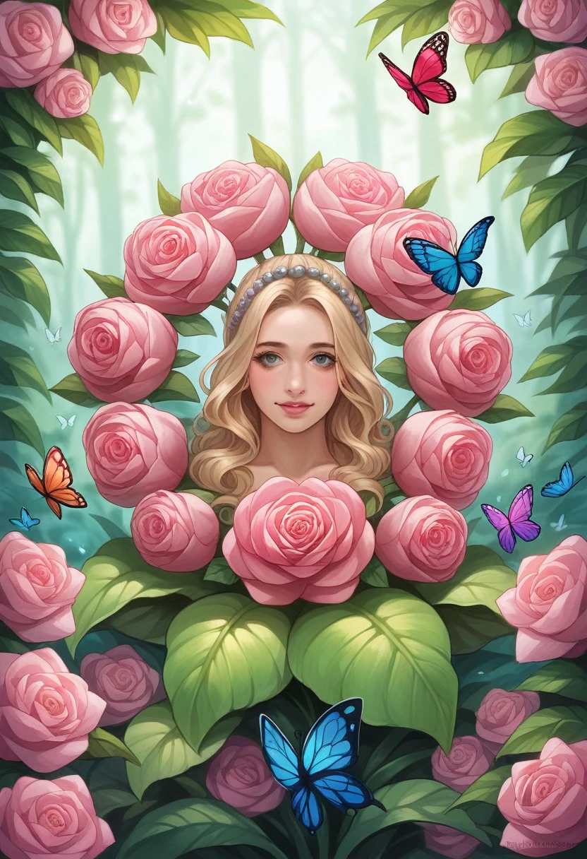 3d real photo realistic colorful flowers, butterfly pearls around circle background write name Ikramuddin in the center A beautiful flower garden full of trees plants flowers leaves very beautiful and on a huge plaque this name Golden This name Ikramuddin" is written in a very beautiful style with beads and colors in a beautiful style with the correct spelling in English. It has pink flowers around it. It is looking very nice.