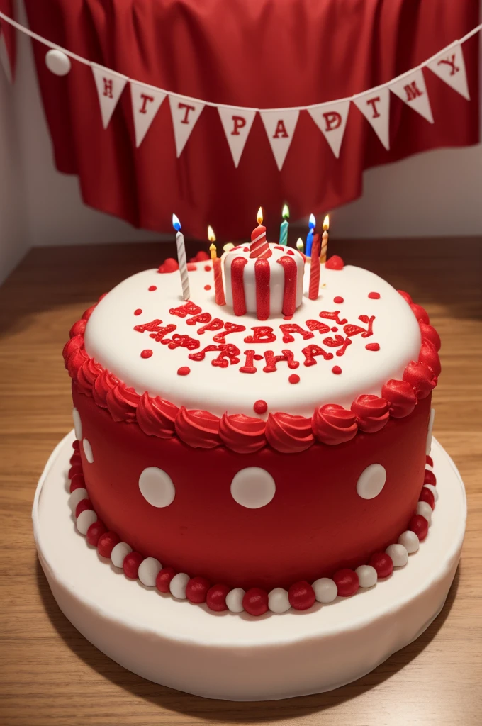 A birthday cake in red and white with the JUDÔ theme 