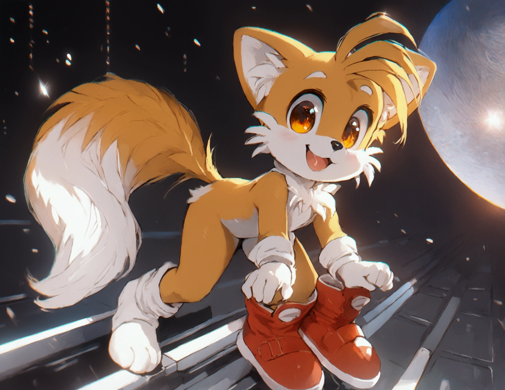 mammal, canid, canine, biped, young, sega, miles_prower, anime, chromatic_aberration, masterpiece, best_quality