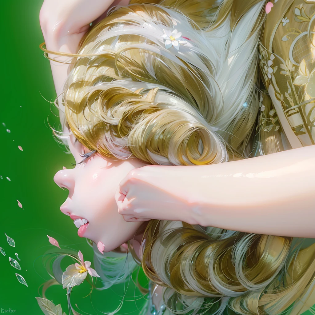 (((The beautiful woman's hands are holding the body of an orange short-legged cat,Partial view,cat tail,Correct anatomy))),((Highest quality,masterpiece,,Gray and pink short T-shirt,gold thin bracelet)),starry sky galaxy background