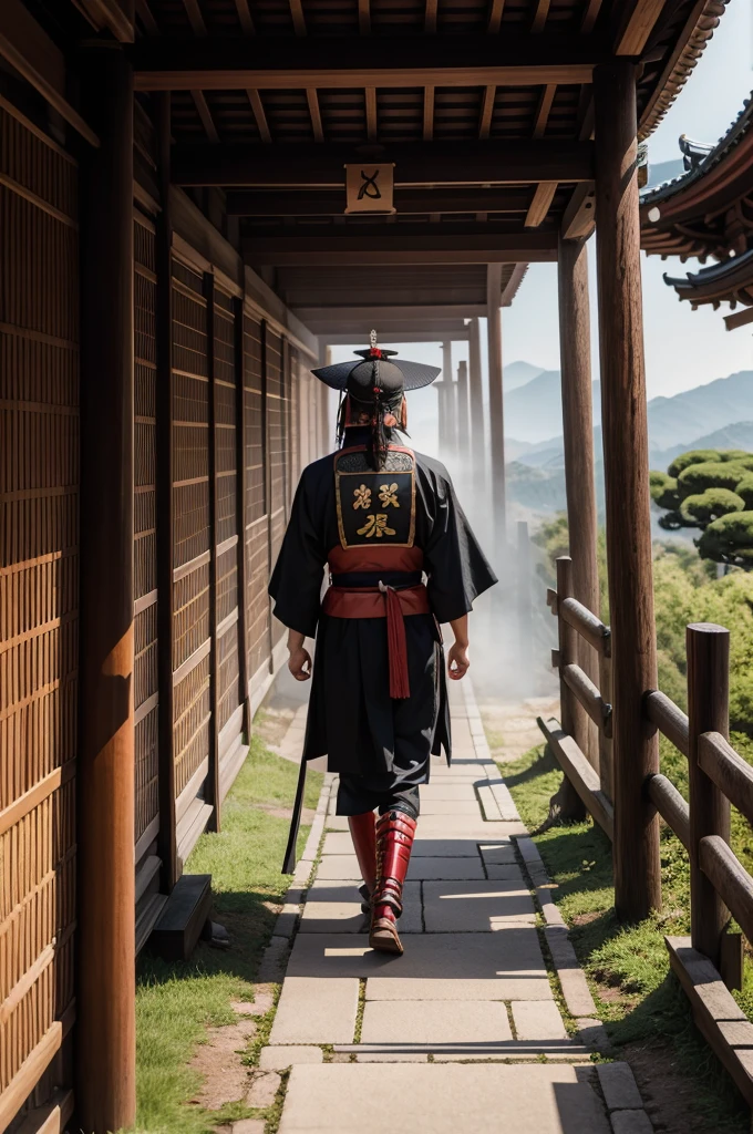 Samurai walking to the temple