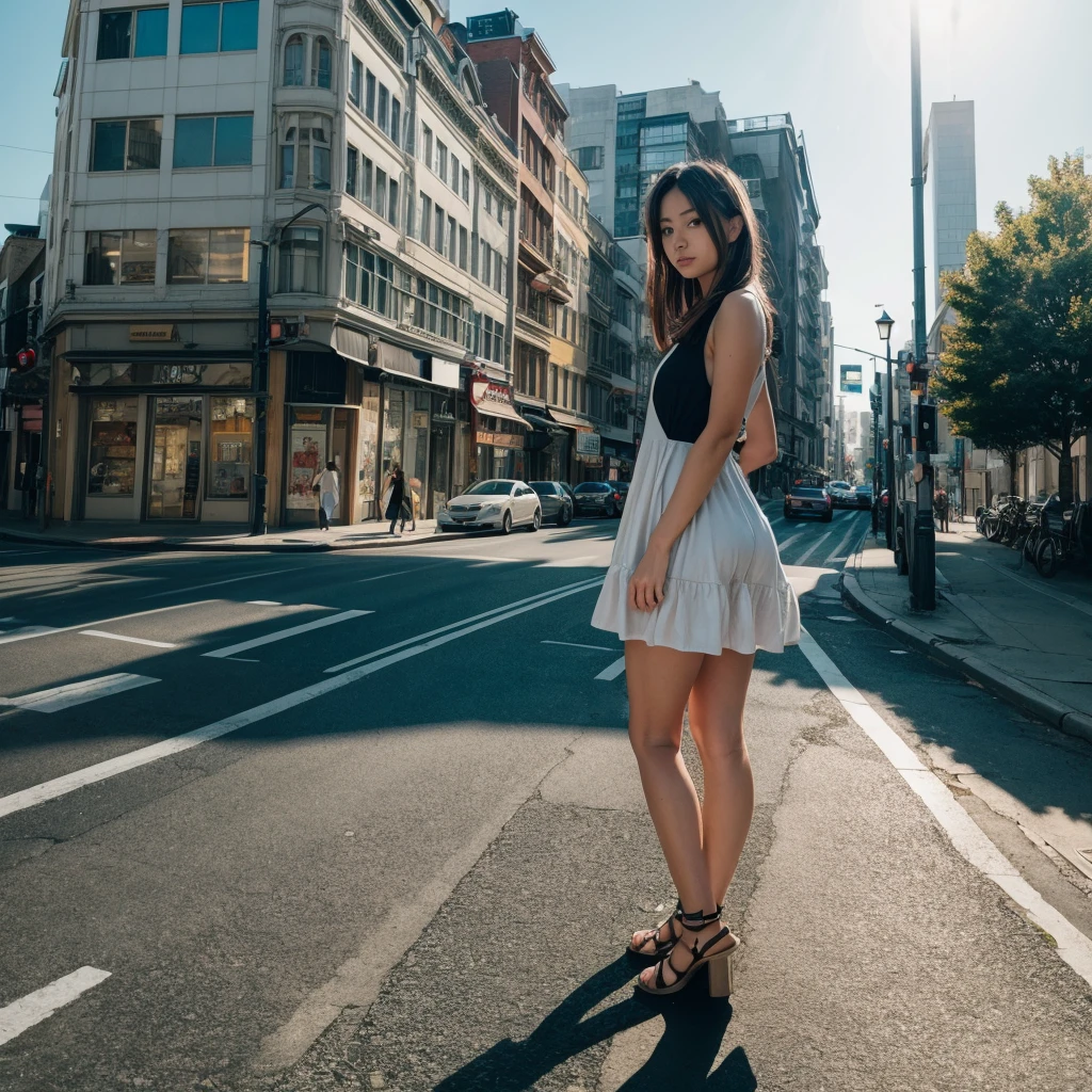 Streetscape　girl　landscape　one piece