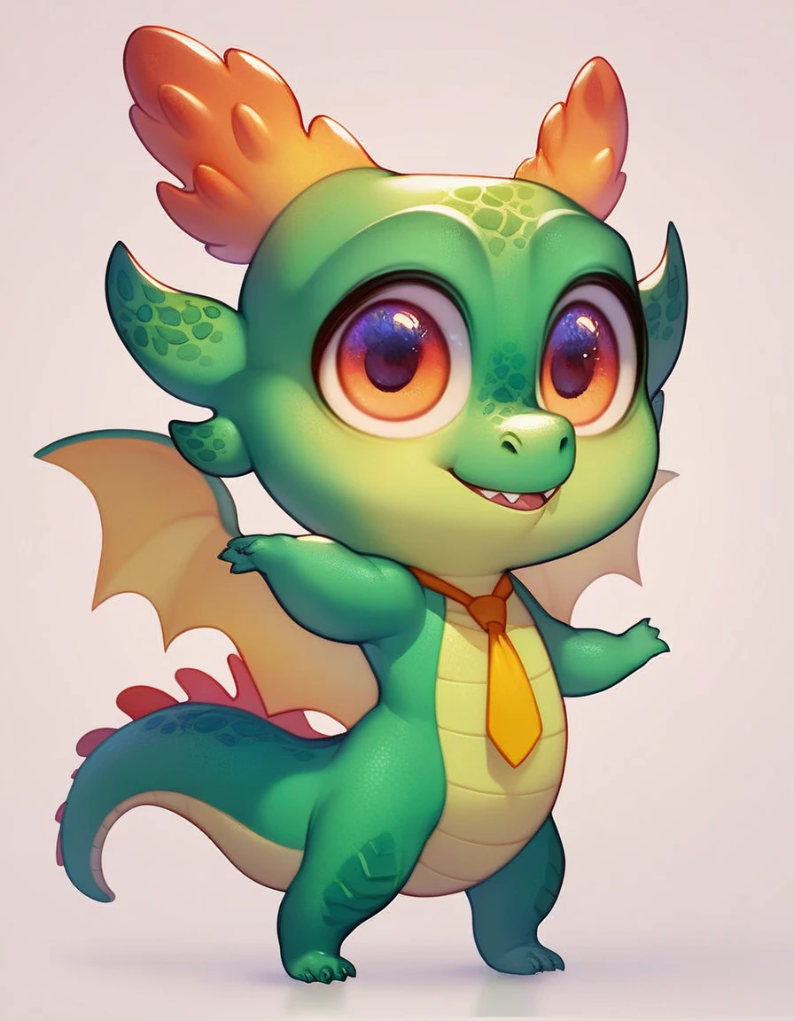 cute expression, high quality, (dragon), (cute little European Dragon:1.5), (cartoon:1.3),(chibi:1.2),(pixar style:1.2),(cute expression:1.1),(big eyes:1.1), ((((red with yellowish colors)))), he wears a gold tie, (((standing pose))), white background, full body, very cute, no ears, no horns, 