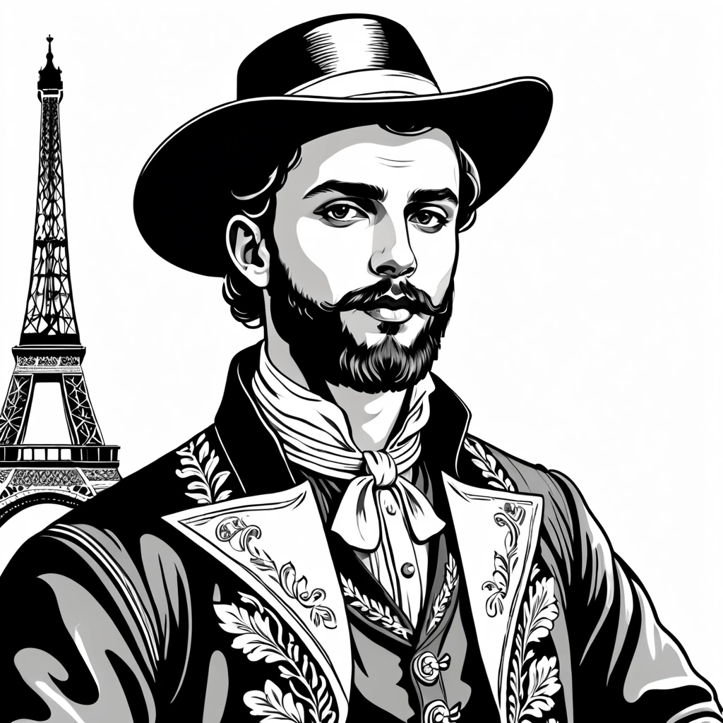 man in french folk outfit, vector graphics, strong contours
