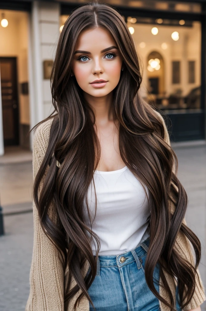 Realistic brunette 28 years old. Russian. Blogger. long hair.