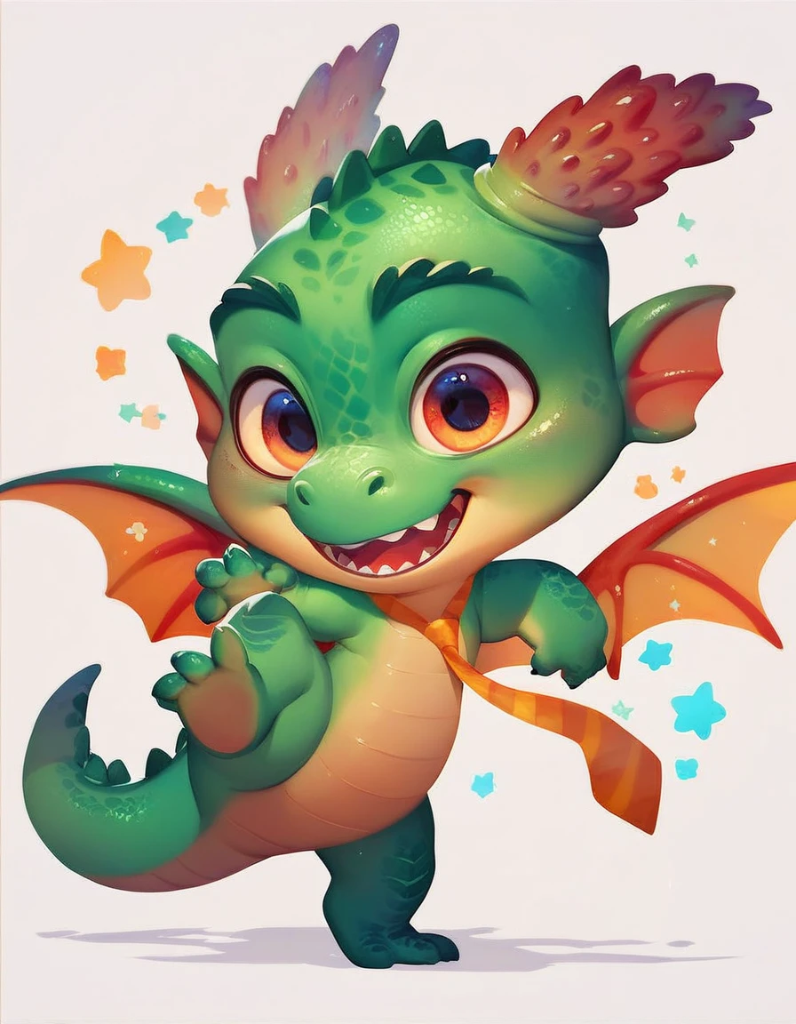 cute expression, high quality, (dragon), (cartoon:1.3),(chibi:1.2),(pixar style:1.2),(cute expression:1.1), ((((red with yellowish colors)))), he wears a gold tie, (((standing pose))), white background, full body, very cute, no ears, no horns,