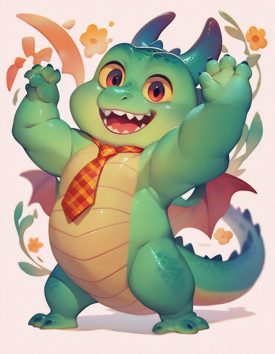 cute expression, high quality, (dragon), (cartoon:1.3),(chibi:1.2),(pixar style:1.2),(cute expression:1.1), ((((red with yellowish colors)))), he wears a gold tie, (((standing pose))), white background, full body, very cute, no ears, no horns,