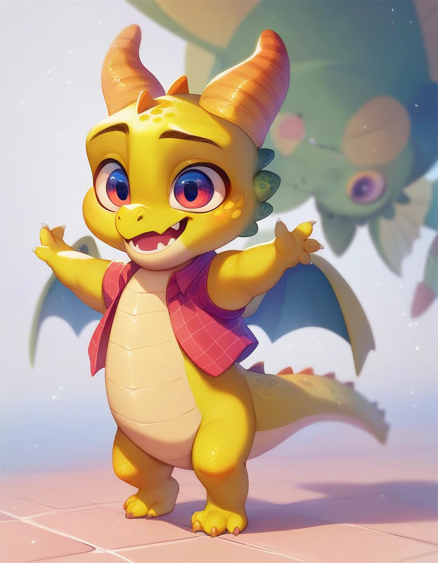 cute expression, high quality, (dragon), (cute little European Dragon:1.5), (cartoon:1.3),(chibi:1.2),(pixar style:1.2),(cute expression:1.1), comic style, ((((red with yellowish colors)))), he wears a gold tie, (((standing pose))), white background, full body, very cute, no ears, no horns, 