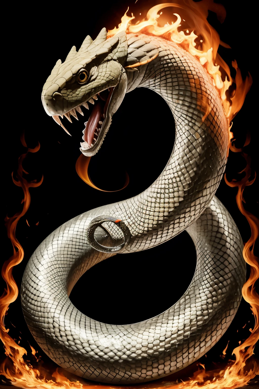 snake breathing fire from its head