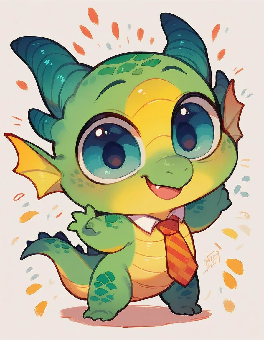 cute expression, high quality, (dragon), (cute little European Dragon:1.5), (cartoon:1.3),(chibi:1.2),(pixar style:1.2),(cute expression:1.1),(big eyes:1.1), ((((red with yellowish colors)))), he wears a gold tie, (((standing pose))), white background, full body, very cute