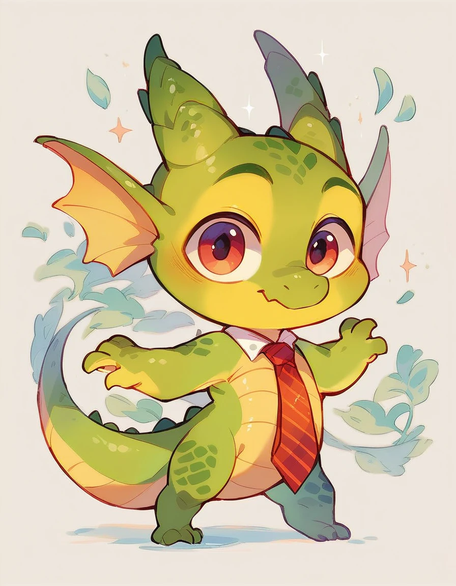 cute expression, high quality, (dragon), (cute little European Dragon:1.5), (cartoon:1.3),(chibi:1.2),(pixar style:1.2),(cute expression:1.1),(big eyes:1.1), ((((red with yellowish colors)))), he wears a gold tie, (((standing pose))), white background, full body, very cute