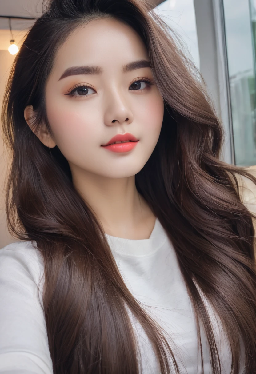 ((best quality, 8k, artwork: 1.3)), 1 girl, bonitas, longye hair, estilo selfie