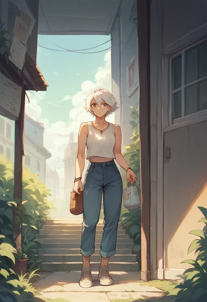 White hair girl , casual clothes